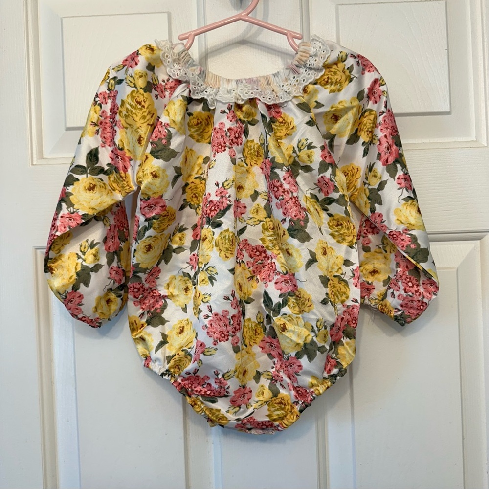 Floral Kids Blouse with Lace Trim